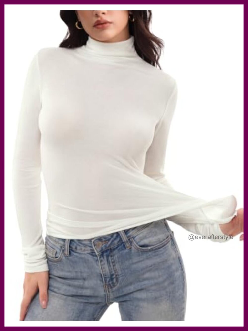 Merino Wool Blend Turtleneck Long Sleeve Fitted Top